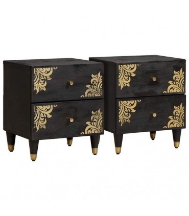 vidaXL Bedside Cabinet 2 pcs Black 40 x 33 x 46 cm Solid Mango Wood