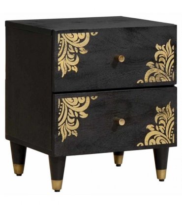 vidaXL Bedside Cabinet 2 pcs Black 40 x 33 x 46 cm Solid Mango Wood