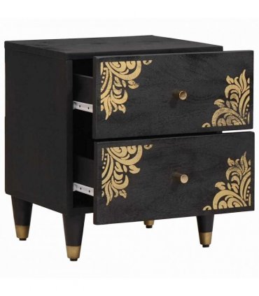 vidaXL Bedside Cabinet 2 pcs Black 40 x 33 x 46 cm Solid Mango Wood