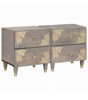 vidaXL Bedside Cabinet 2 pcs Grey 40 x 33 x 46 cm Solid Mango Wood