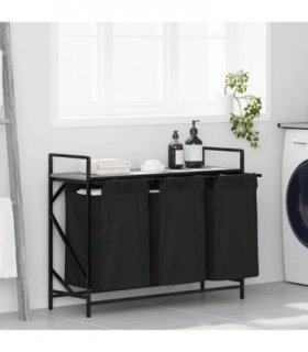 vidaXL Laundry Basket 3 Compartments with Shelf Grey Sonoma