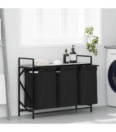 vidaXL Laundry Basket 3 Compartments with Shelf Grey Sonoma