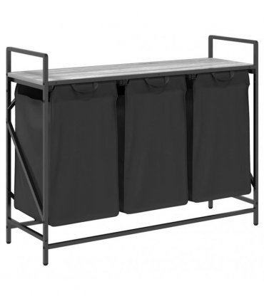 vidaXL Laundry Basket 3 Compartments with Shelf Grey Sonoma