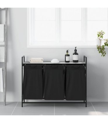 vidaXL Laundry Basket 3 Compartments with Shelf Grey Sonoma