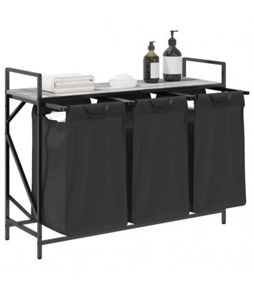 vidaXL Laundry Basket 3 Compartments with Shelf Grey Sonoma