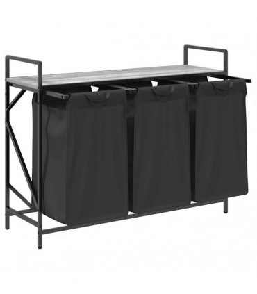 vidaXL Laundry Basket 3 Compartments with Shelf Grey Sonoma