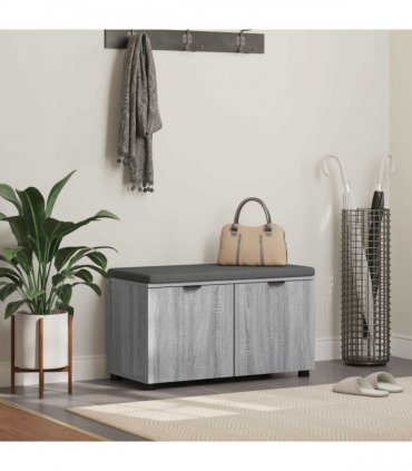vidaXL Hall Bench with Cushion with Shelf Grey Sonoma 80 x 38 x 46 cm