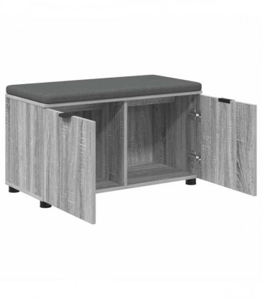 vidaXL Hall Bench with Cushion with Shelf Grey Sonoma 80 x 38 x 46 cm