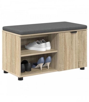 vidaXL Hall Bench with Cushion with Shelf Sonoma Oak 80 x 38 x 46 cm