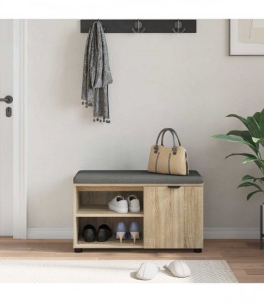 vidaXL Hall Bench with Cushion with Shelf Sonoma Oak 80 x 38 x 46 cm
