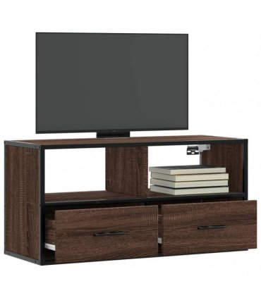vidaXL TV Cabinet Brown Oak 80x31x39.5 cm Engineered Wood and Metal