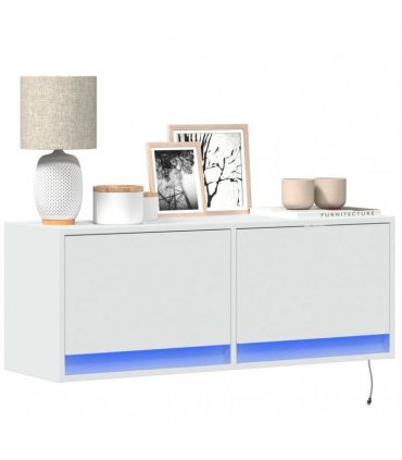 vidaXL TV Wall Cabinet with LED Lights White 100x31x35 cm