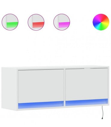 vidaXL TV Wall Cabinet with LED Lights White 100x31x35 cm