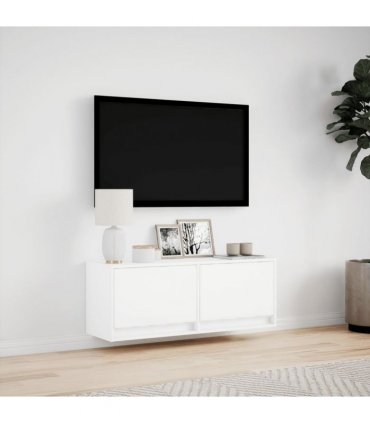 vidaXL TV Wall Cabinet with LED Lights White 100x31x35 cm