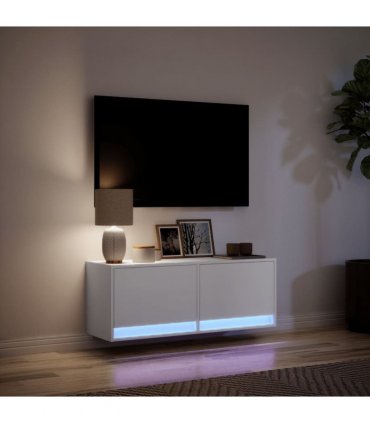 vidaXL TV Wall Cabinet with LED Lights White 100x31x35 cm