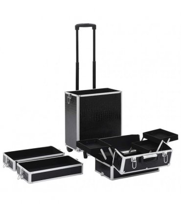 vidaXL Make-up Trolley Aluminium Black with Crocodile Pattern
