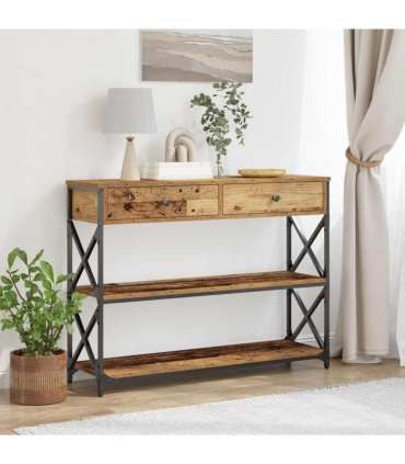 vidaXL Console Table with Drawer with Shelf Old wood 100 x 28 x 75 cm