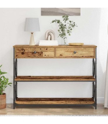 vidaXL Console Table with Drawer with Shelf Old wood 100 x 28 x 75 cm