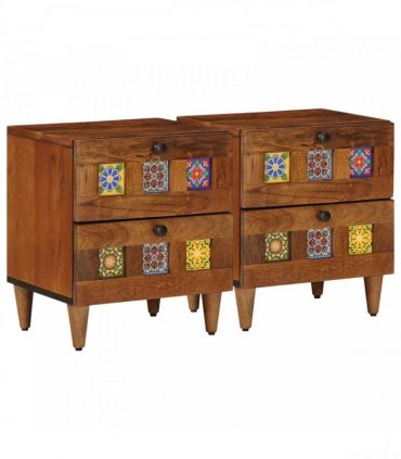 vidaXL Bedside Cabinet 2 pcs Brown 40 x 33 x 46 cm Solid Mango Wood
