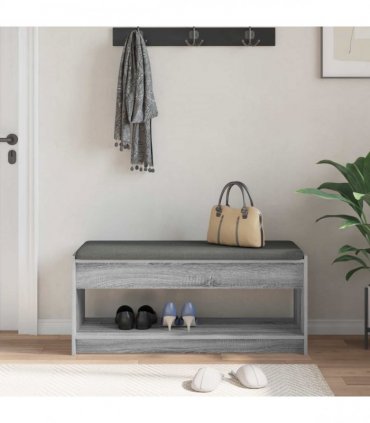 vidaXL Hall Bench with Cushion with Shelf Grey Sonoma 103 x 38 x 45 cm