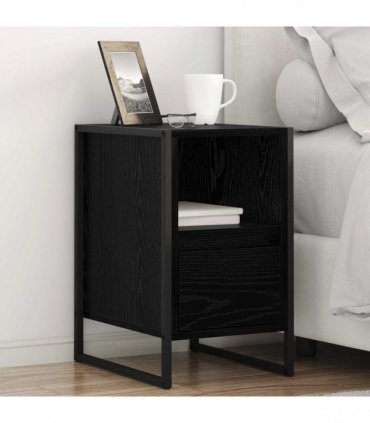vidaXL Bedside Table Black Oak 39.5 x 30 x 50 cm Engineered Wood