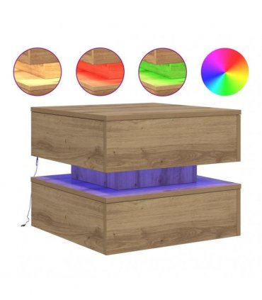 vidaXL Coffee Table with LED Lights Artisian Oak 50x50x40 cm