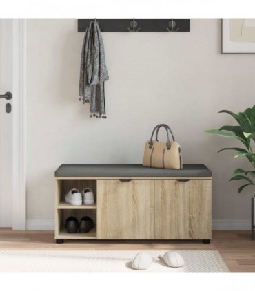 vidaXL Hall Bench with Cushion with Shelf Sonoma Oak 100 x 38 x 46 cm