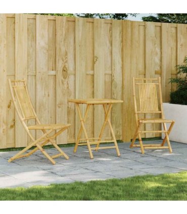 vidaXL Bistro Set | Natural Bamboo | Bamboo | Compact | Foldable | Bistro Set