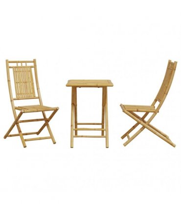 vidaXL Bistro Set | Natural Bamboo | Bamboo | Compact | Foldable | Bistro Set
