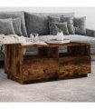 vidaXL Coffee Table with LED Lights Smoked Oak 90x49x40 cm