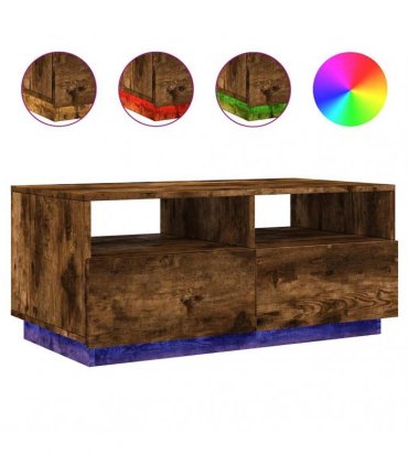 vidaXL Coffee Table with LED Lights Smoked Oak 90x49x40 cm