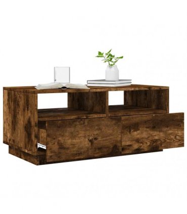 vidaXL Coffee Table with LED Lights Smoked Oak 90x49x40 cm