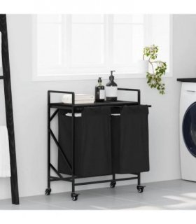 vidaXL Laundry Basket 2 Compartments with Wheels Black Oak