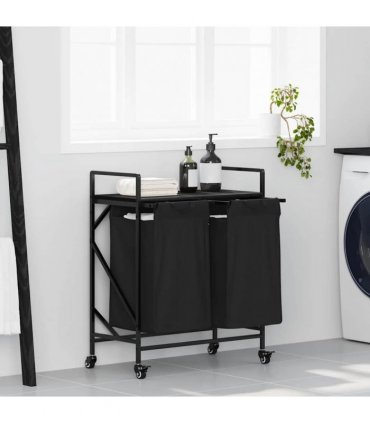 vidaXL Laundry Basket 2 Compartments with Wheels Black Oak