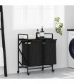 vidaXL Laundry Basket 2 Compartments with Wheels Black Oak