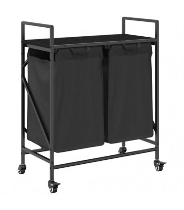 vidaXL Laundry Basket 2 Compartments with Wheels Black Oak