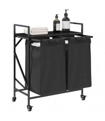 vidaXL Laundry Basket 2 Compartments with Wheels Black Oak