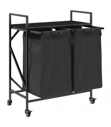 vidaXL Laundry Basket 2 Compartments with Wheels Black Oak