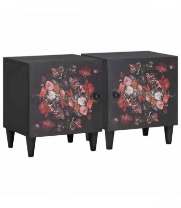 vidaXL Bedside Cabinet with Door 2 pcs Black 40 x 33 x 46 cm