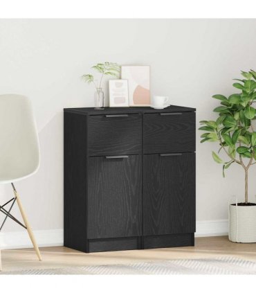 vidaXL Sideboard 2 pcs Black Oak 30 x 30 x 70 cm Engineered Wood