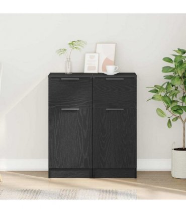 vidaXL Sideboard 2 pcs Black Oak 30 x 30 x 70 cm Engineered Wood