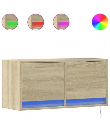 vidaXL TV Wall Cabinet with LED Lights Sonoma Oak 80x31x35 cm