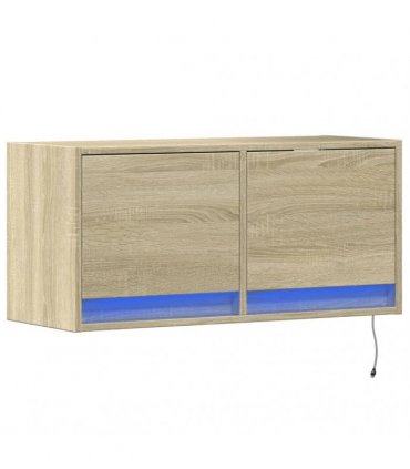 vidaXL TV Wall Cabinet with LED Lights Sonoma Oak 80x31x35 cm