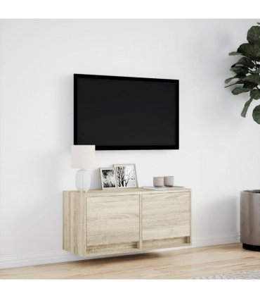 vidaXL TV Wall Cabinet with LED Lights Sonoma Oak 80x31x35 cm