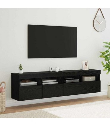 vidaXL TV Wall Cabinets with LED 2 pcs Black Oak 80 x 30 x 40 cm