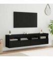 vidaXL TV Wall Cabinets with LED 2 pcs Black Oak 80 x 30 x 40 cm
