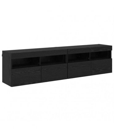 vidaXL TV Wall Cabinets with LED 2 pcs Black Oak 80 x 30 x 40 cm