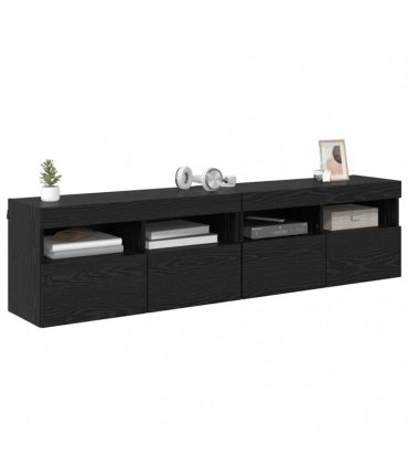 vidaXL TV Wall Cabinets with LED 2 pcs Black Oak 80 x 30 x 40 cm