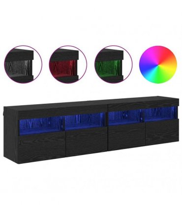 vidaXL TV Wall Cabinets with LED 2 pcs Black Oak 80 x 30 x 40 cm