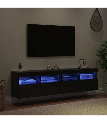 vidaXL TV Wall Cabinets with LED 2 pcs Black Oak 80 x 30 x 40 cm
